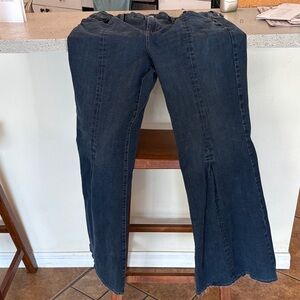 Express 70s Flare mid rise Flexx Hypersretch Blue Jeans- Large